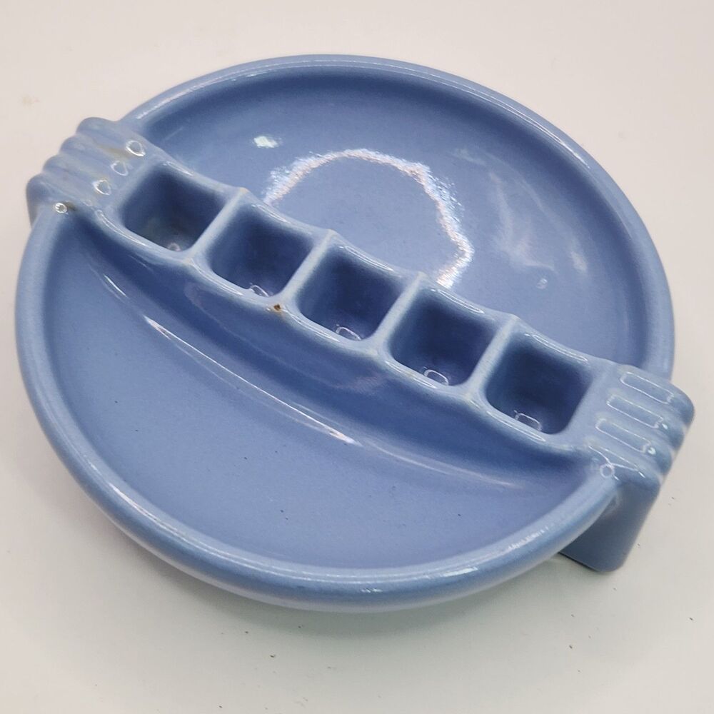 1930s VINTAGE National Porcelain Company Snuf-A-Rette Ashtray Periwinkle Blue 4"